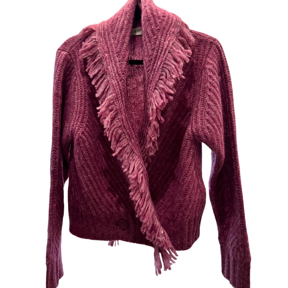 Joie Pink Alpaca Blend Fringe Shawl Collar Cardigan Sweater Women's Size S